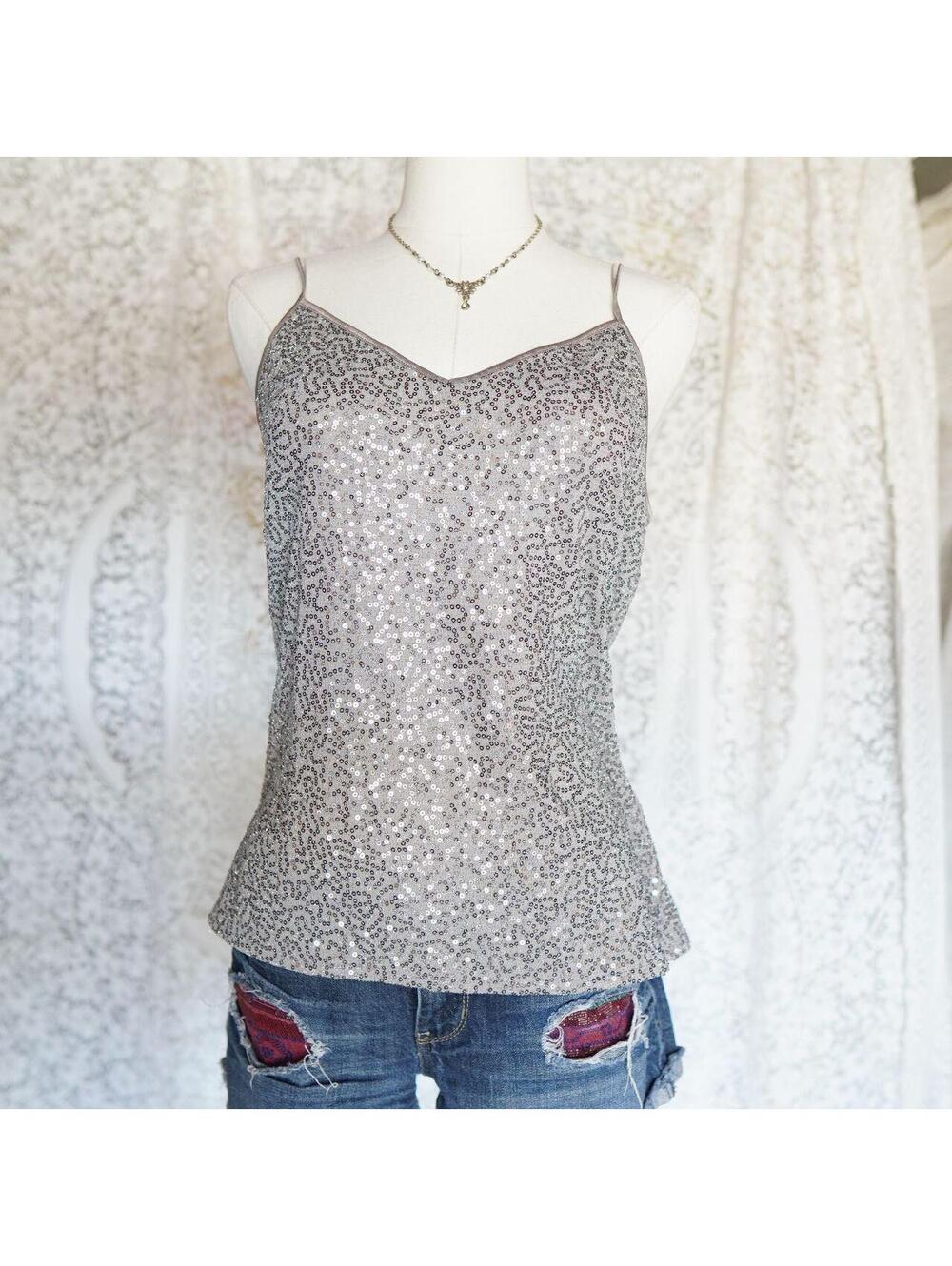 y2k Express silver sequin cami tank